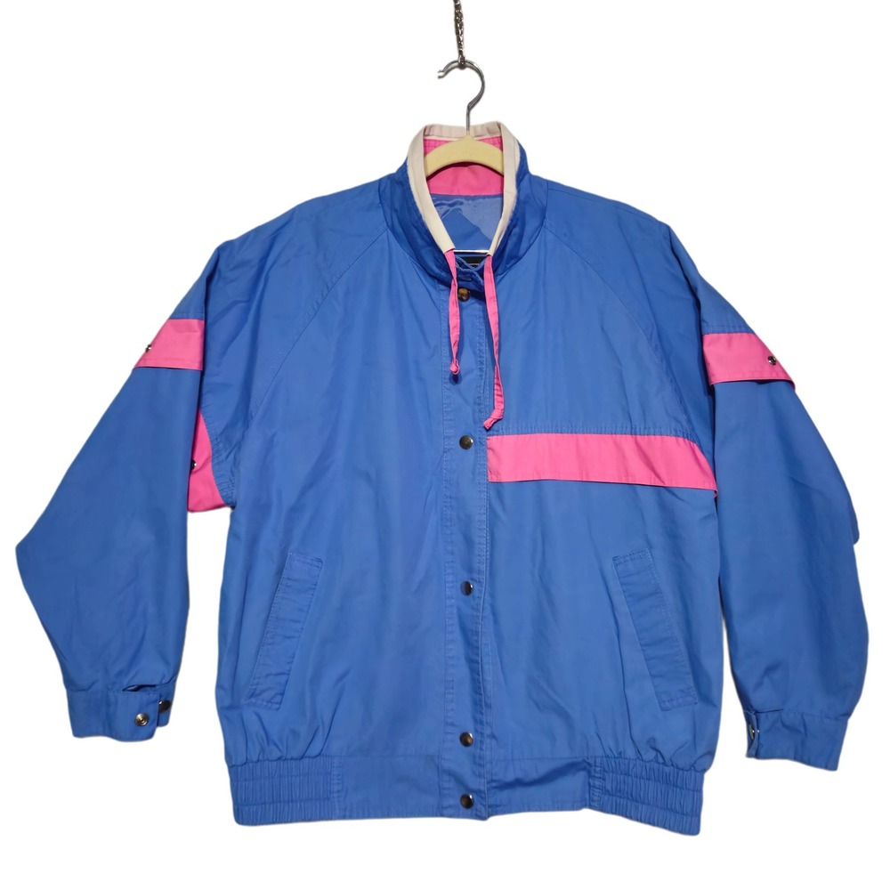 Vintage Currentseen Windbreaker Jacket Womens Medium 80s Blue Pink Colorblock
